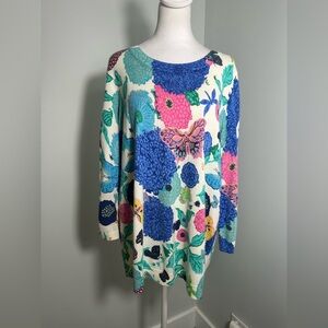 Talbots Soft Knit Butterflies Floral Back Button Up Cardigan Colorful Size 1X